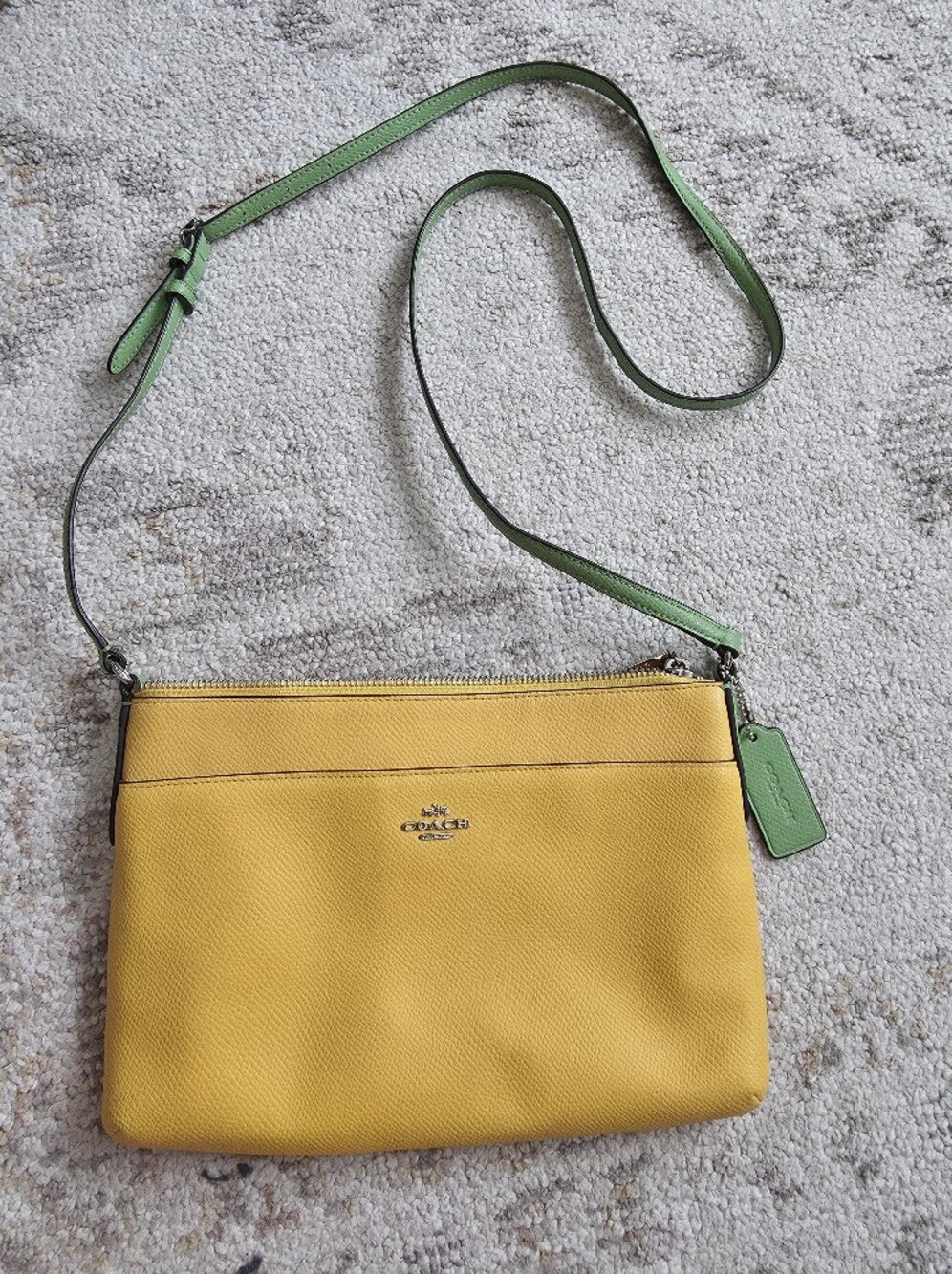 Coach Leather Crossbody Bag - Yellow with Green Trim